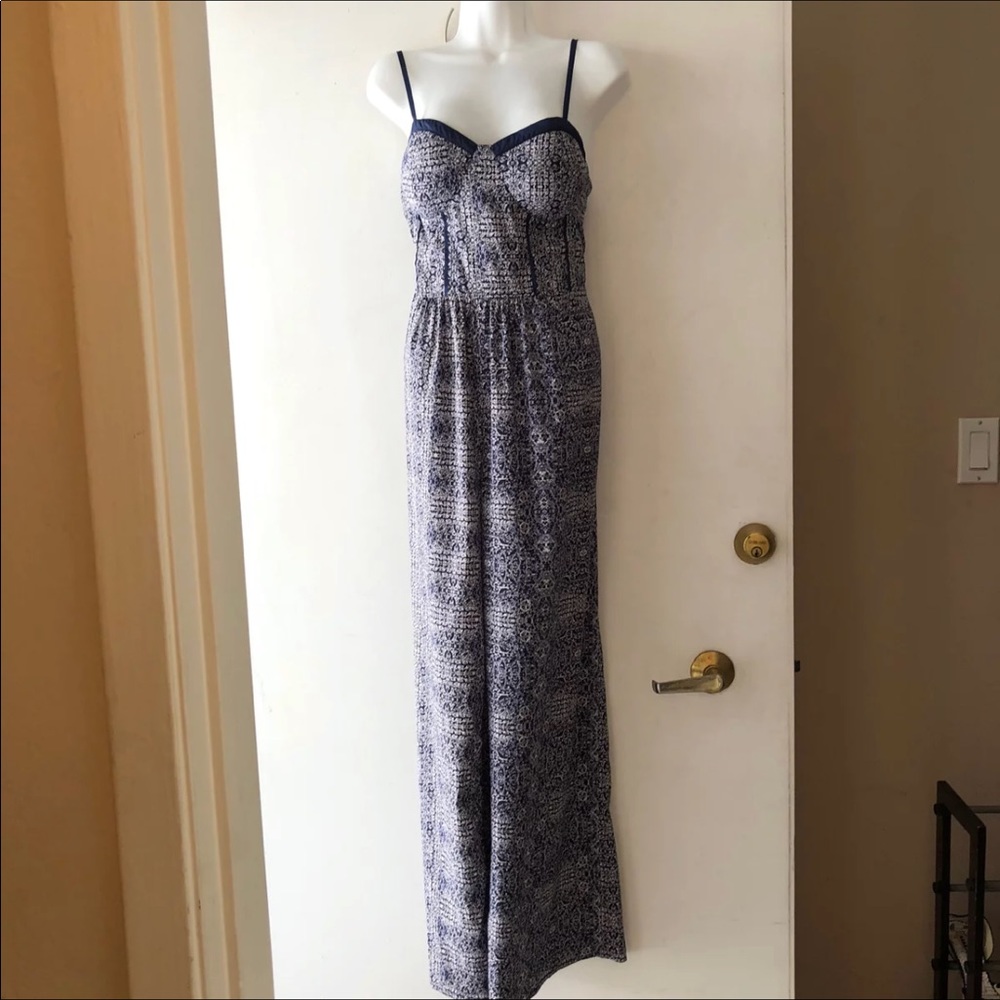 Indigo blue & white jumpsuit w/ pockets.